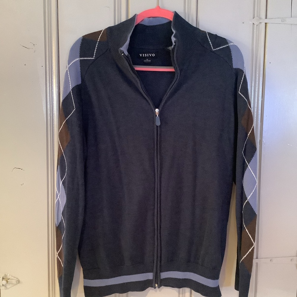 Men’s blue zip front sweater